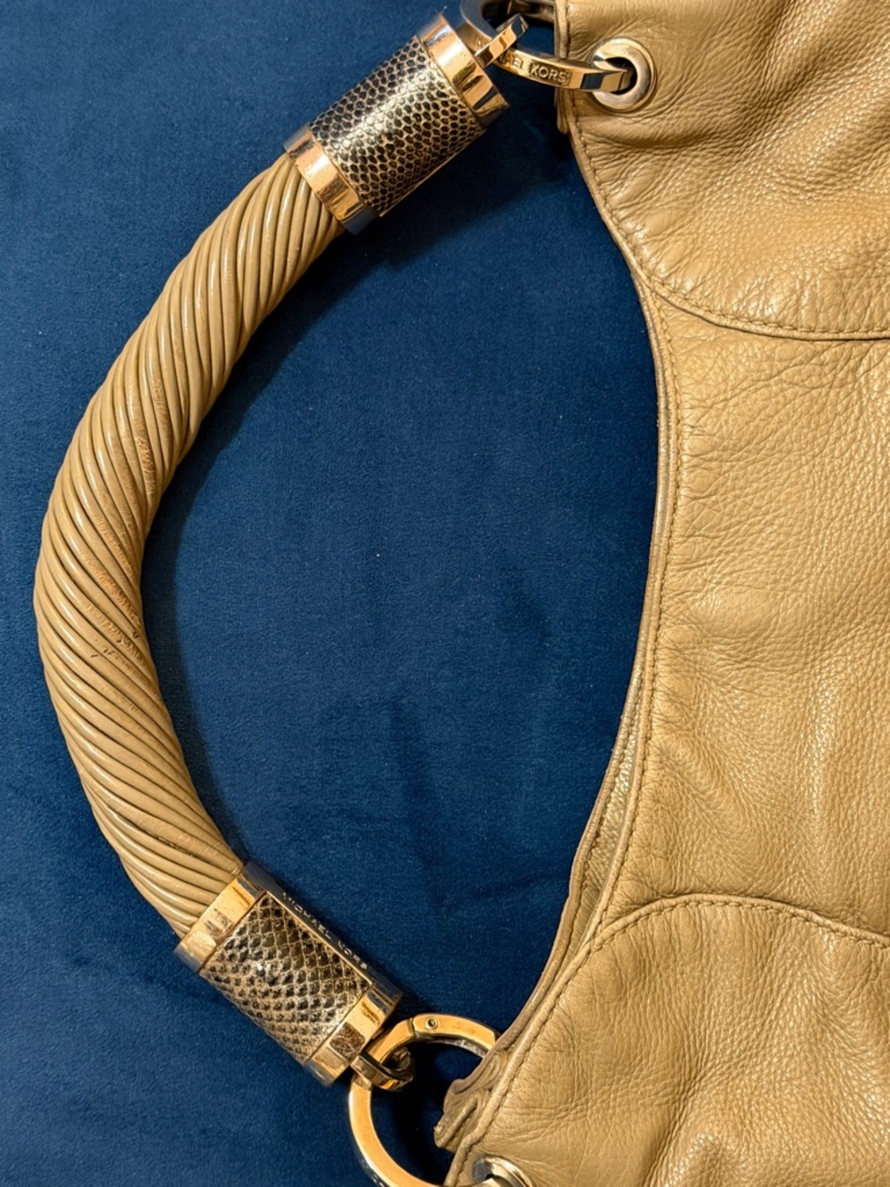 Michael Kors Leather Hobo Bag in Taupe with Snake Skin - Picture 4 of 9